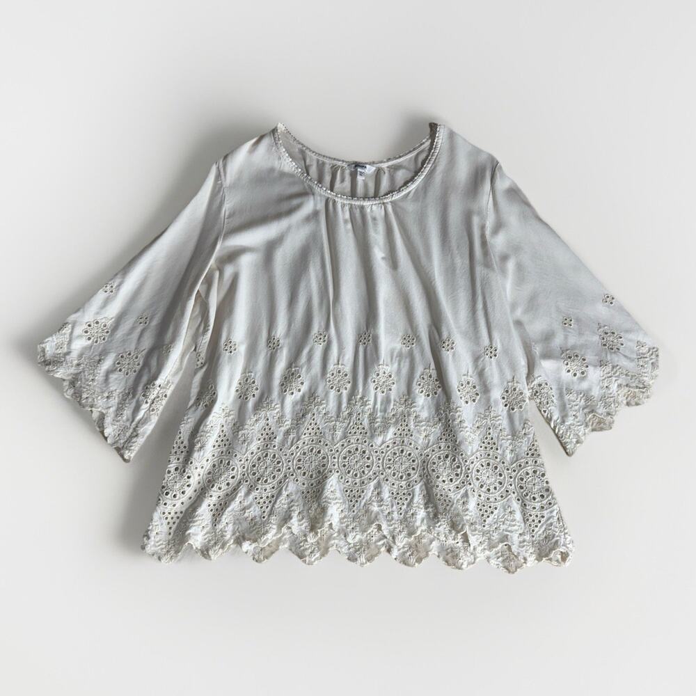 SONOMA Goods for Life Cream Embroidered Eyelet Boho Blouse XL #BohoChic #Eyelet